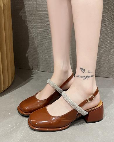 Casual Strap Buckle Brown Chunky Low Heels