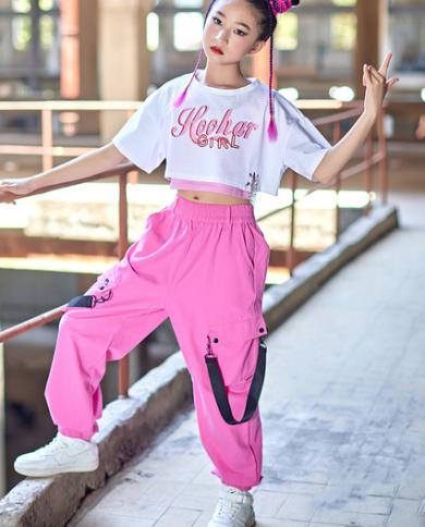 Pink Hip Hop Performance Costume For Girls Stage Dance Wear Jazz