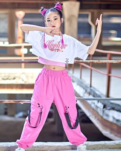 2022 Jazz Dance Costume For Girls Crop Tops Pants Pink Kpop Hip