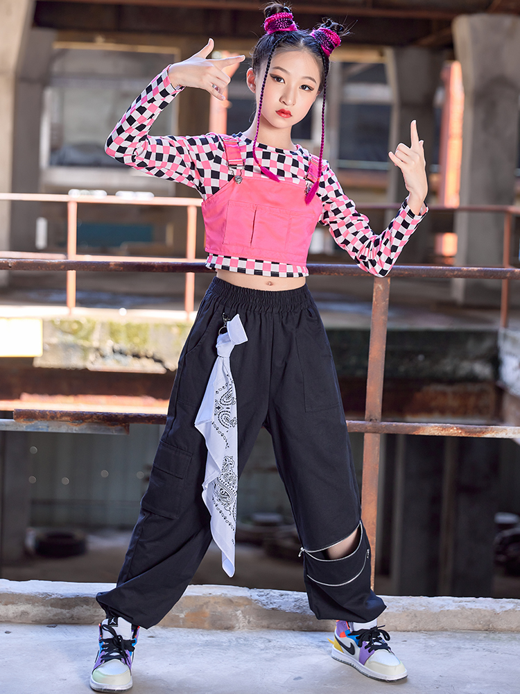 Kids Hip Hop Dance Costume Girls Group Dance Clothes Crop Tops Loose Pants  Long Sleeves Kpop Outfit Jazz Performance Wea size 120CM Color Vest-Tops- Pants 3pcs