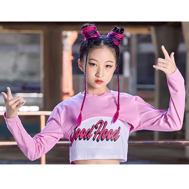 Modern Hip Hop Dance Clothes For Kids Girls Kpop Outfit Pink Sleeves  Cropped Vest Concert Jazz Performance Stage Costume Bl8638 - Ballroom -  AliExpress