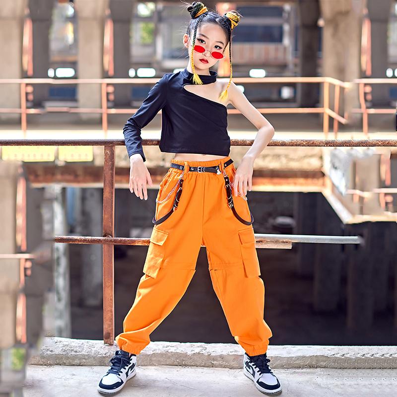 Kids Hip Hop Clothes Girls Jazz Dance Crop Tops Black Pants Modern