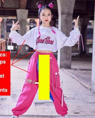 Modern Hip Hop Dance Clothes For Kids Girls Kpop Outfit Pink