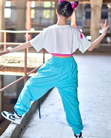Teen Girls Hip Hop Dance Costume Green Crop Tops White Pants Modern Dance  Practice Clothes Concert Performance Outfit Bl size 170cm Color Tops