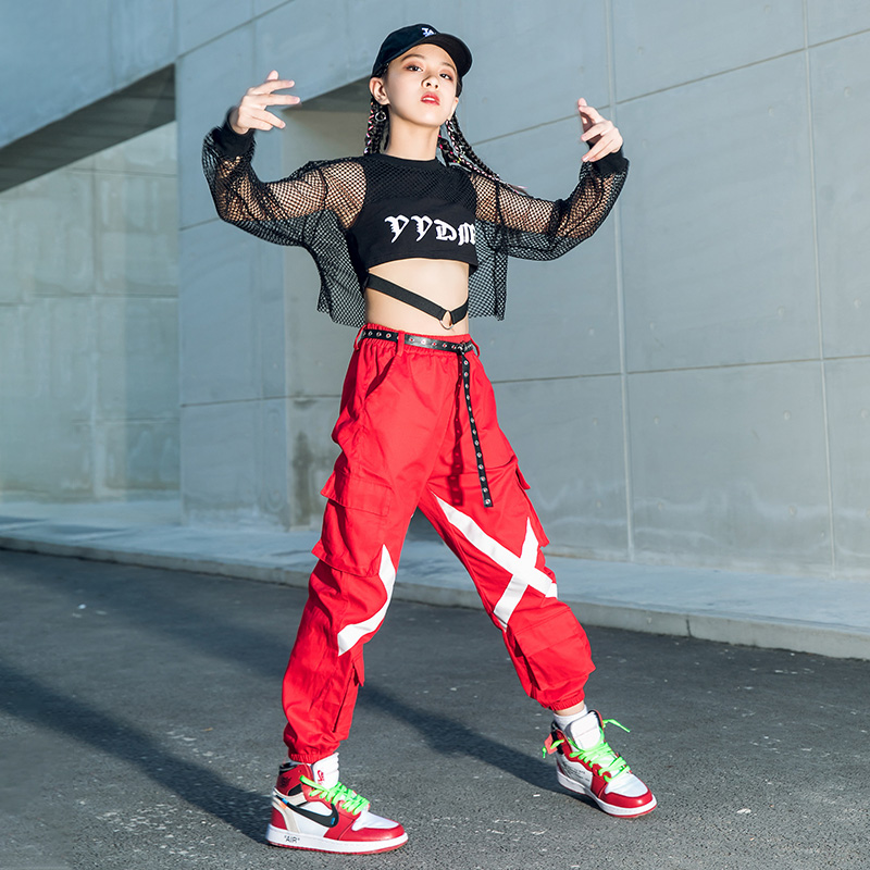 Moily Kids Girls Hip Hop Dance Outfits Mesh Fishnet Net Sweatshirt Crop Top And Booty Shorts Street Dancewear 3 Pcs Fluorescent 5-6