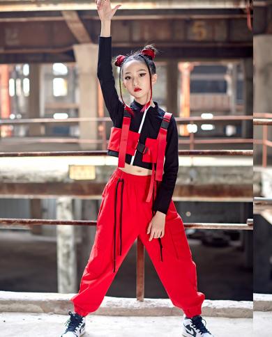 Kids Girls Jazz Dance Costume Casual Wear Hip Hop Street Dance Clothes Crop  Tops Vest Jogger Red Pants Sportswear