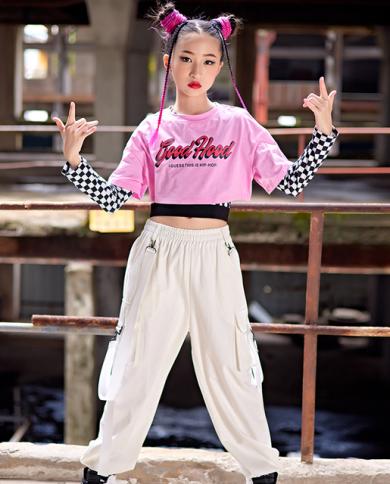 Street Dance Clothes Kids Hip Hop Clothes For Girls Zebra Print Tops  Sweatshirt Pink Cargo Pants Performance Jazz Outfits Wear