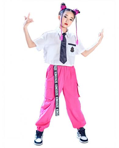 2023 Kids Clothes Girls Hip Hop Dance Costume Summer Kpop Outfit Loose  Shirts Pants Street Dance Kids Festival Clothing size 170cm Color Pants And  Belt