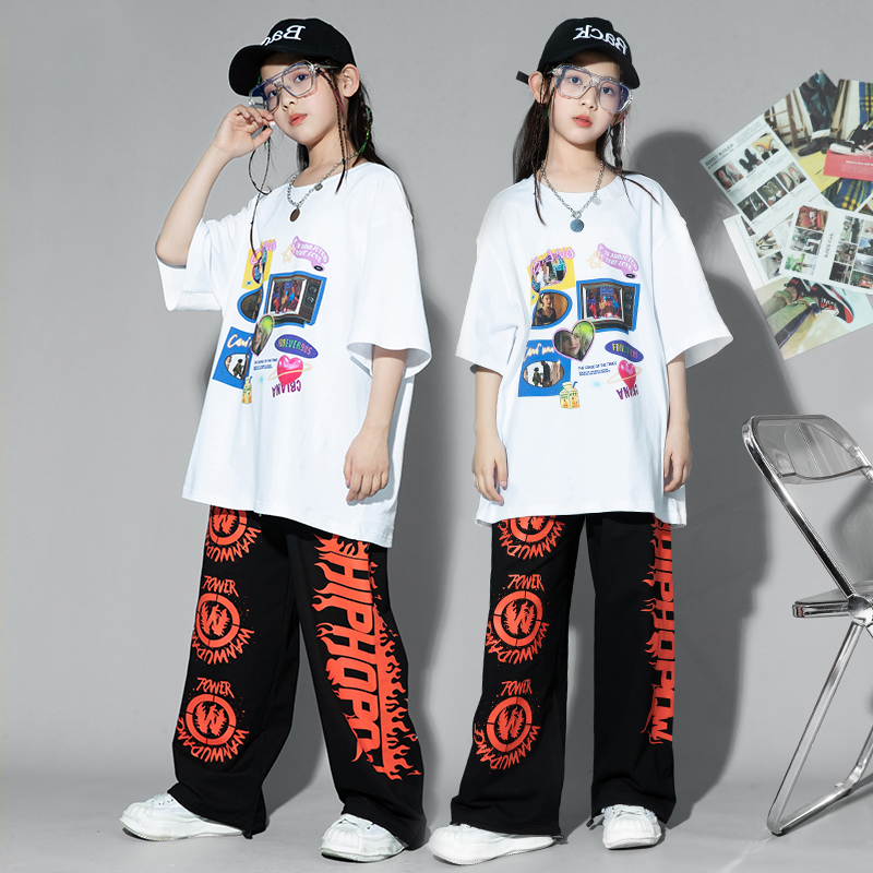 2022 New Jazz Dance Practice Clothes Long Sleeved Loose Pants Kpop Outfits  For Girls Boys Hip