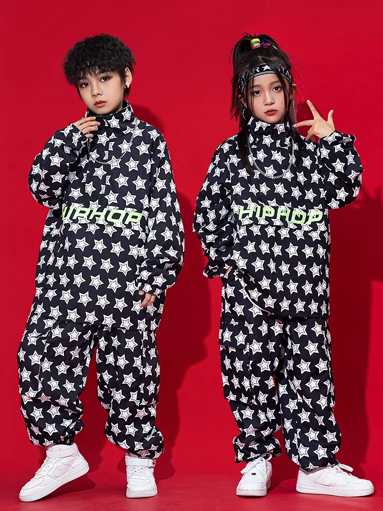 Kids Hip Hop Street Dance Costume Red Lattice Vest Loose Cargo Pants Net  Tops For Girls