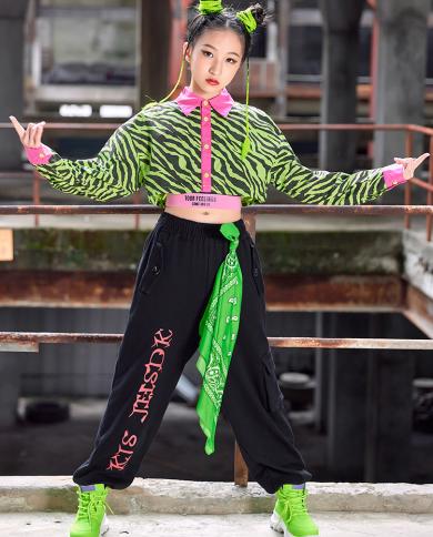 2023 Fashion Kids Clothes Long Sleeves Girls Tops Black Pants Loose Hip Hop  Performance Costume Kpop