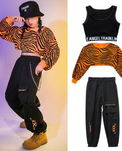 2023 New Children Street Dance Costume Hip Hop Clothing Girls Short Sleeves  Tops Pants Jazz Performance Outfit Rave Wear