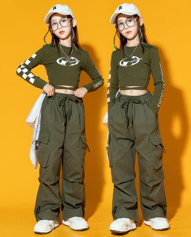 Girls street hiphop jogger cargo pants camo color boys hip-hop jazz dance  costumes model show gogo dancers loose long trousers