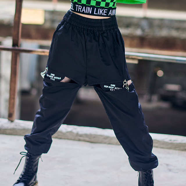 Jazz Dance Clothes For Girls Green Crop Tops Black Hip Hop Pants