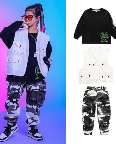 Jazz Dance Clothes For Girls Green Crop Tops Black Hip Hop Pants