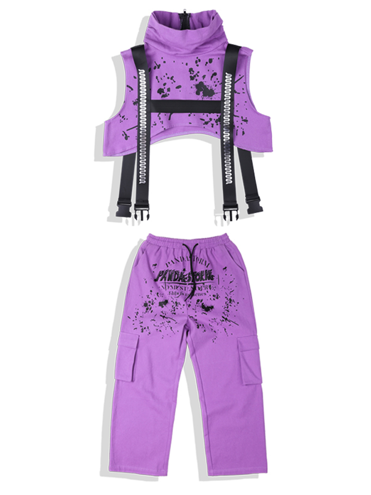 2023 Teenagers Hip Hop Dance Costume Purple Vest Pants Girls Jazz
