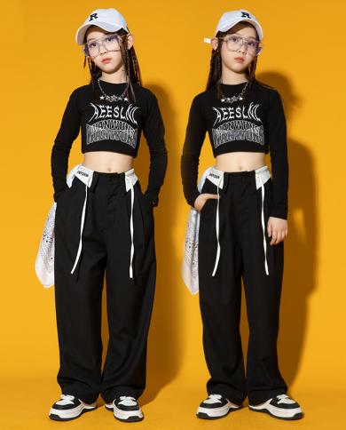 Costume de danse Jazz moderne pour filles, vêtements Hip-Hop, hauts courts,  pantalons noirs, manches longues, tenue de Performance Kpop, vêtements de  scène pour enfants L9447 - AliExpress