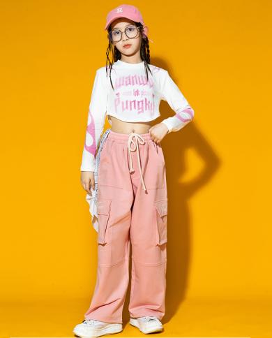 2023 Girls Jazz Dance Costume Crop Tops Pink Pants Hip Hop Clothing For  Kids Kpop Street Dance Performance Stage Outfit