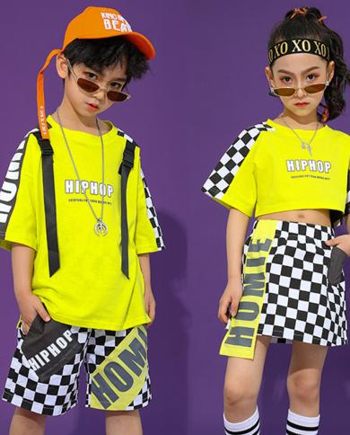 Teenager Kpop Hip Hop Clothes Baseball Short Sleeve Shirt Tops Plaid Pants  Streetwear for Girl Boy Jazz Dance Costume Stage Wear - AliExpress