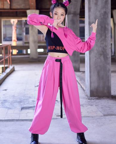 Hip Hop Costume Jazz Dance Clothes For Girls Bandage Tops Pink