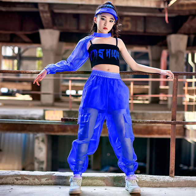 Children Hip Hop Dance Clothes Lattice Tops for Girls Casual Cargo Pants 