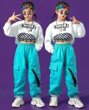 Girls Jazz Dance Clothes Hip Hop Costume Hooded Pink Tops White Cargo Pants  Kids Hiphop Performance Outfit Kpop Stage We size 130cm Color Vest And Tops  2pcs