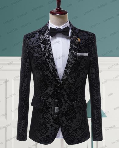 2023 slim fit terno masculino שחור גקארד פרחוני חליפת דש מחורצים גברים טוקסידו לנשף תחפושת חתן גקט בלייזר הום