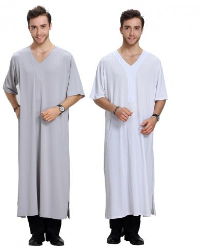 גברים גלימות ארוכות שרוולים קצרים גלימת צווארון גבר וינטג בצבע אחיד כפתן מוסלמי חולצות ארוכות קזואל גובה תוב איסלאמי