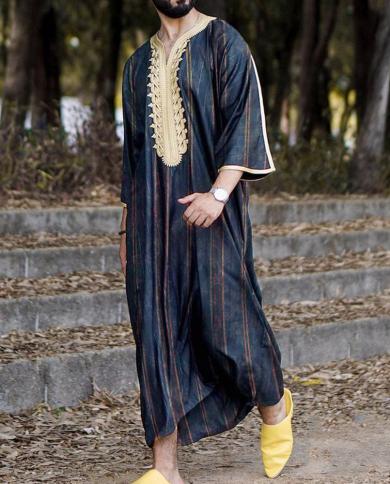 ביגוד אסלאמי במזרח התיכון חולצה רקומה פנאי גלימות מוסלמיות לגברים de moda musulmana abaya דובאי 2023