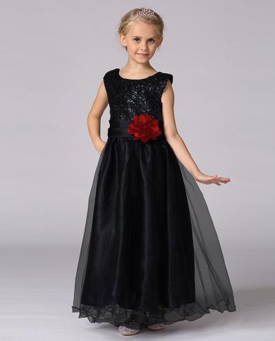 הצעה מיוחדת elegant בגדי ילדים שמלת נסיכה חדשה פאייטים פרח סיבתי ילדה חגורה בגדים ארוכים vestido fiesta yt1