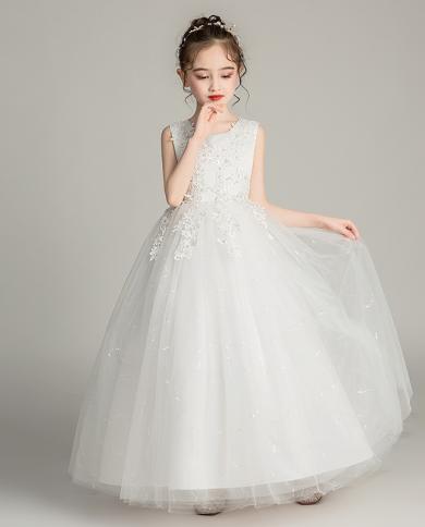 גאנסמבר תחרה טול פרח ילדה להתלבש לרקום ביצועים לילדים שמלת נשף מסיבת חתונה כלה קטנה ללבוש df0