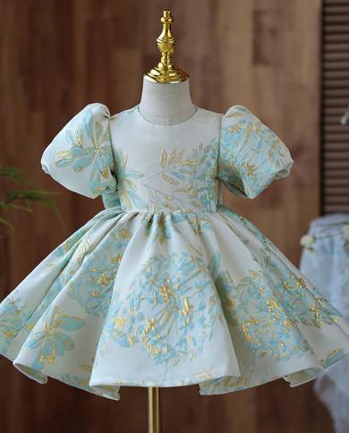 מוצר חדש שמלת נסיכה לילדים יום הולדת ראשון לילדה בגדי פנגפנג שמלת הופעת פסנתר שמלת מסיבה שמלת y