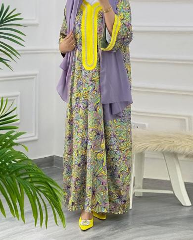 דובאי אביה גלביה רקומה ערבית ארוכה מוסלמית שמלה אבני חן סתיו איסלאם שמלות מסיבה לנשים קפט מרוקאי