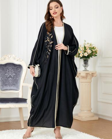 שמלה ערבית מוסלמית ארוכה שרוול עטלף אבאיה קימונו דובאי רקמת טלאים שמלות מסיבת סתיו לנשים 2023 saud