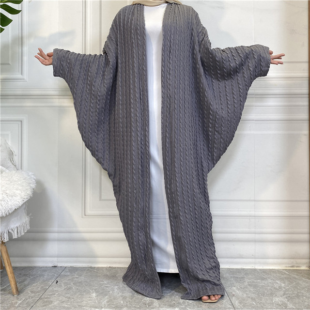 Turkish Abaya Cardigan Women Abaya Kimono Dubai Cardigan Sleeve Cardigan  Muslim size One size Color gray