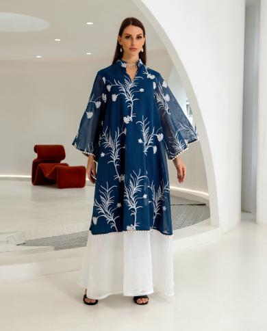 שמלת גלביה מוסלמית Abayas לנשים דובאי 2023 רשת רקמת Abaya מסיבת איסלאמי שמלות קפטן חלוק pour femme mus