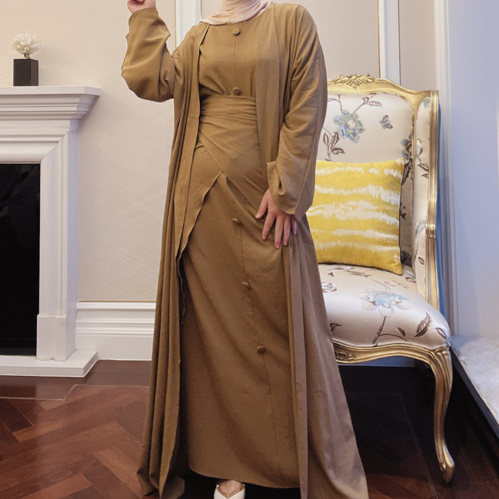 2 Piece Abaya Sets Muslim Women Outfits Cross Front Long Dress+Kimono  Islamic Clothing Dubai Tukish Modesty Ramadan Eid Party - AliExpress