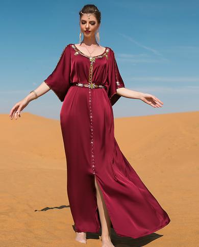 עאיד סאטן עבאיה דובאי שמלה מוסלמית עבאיות לנשים שמלות מסיבה טורקיות איסלאם יהלומי כתף קפטן מרוקאין דה