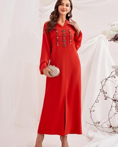 Ramadan Eid Abaya Dubai Turkey Islam Muslim Hijab Dress Caftan Dress Female  Muslim Evening Dresses For Women Caftan Djel size XXL Color red evening  dresses
