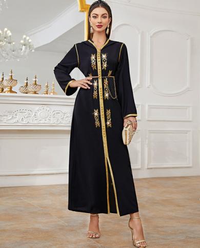 Black Abaya Dubai Saudi Arabia Muslim Dress Gold Ribbon Arabic Middle  Eastern Party Dresses For Women Caftan Marocain Dj size S Color Black
