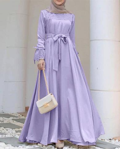 Muslim Fashion Hijab Women Islamic Dress Arabic Belted Abaya Dubai Eid  Abayas For Women Turkish Dresses Plus Size Modest size 4xl Color Purple