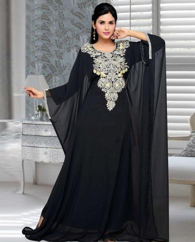 שמלה מוסלמית ארוכה נשים אבאיה דובאי טורקיה רופפת רקומה מזויפת קופרו משי איסלאם שמלות מסיבה קפטן ווסטידו אפריקאי
