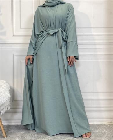 2 Piece Abaya Matching Muslim Sets Hijab Dress Kimono Abayas For Women  Dubai Turkey Inner Dresses African Islam Outfits size L Color pink 2pcs set