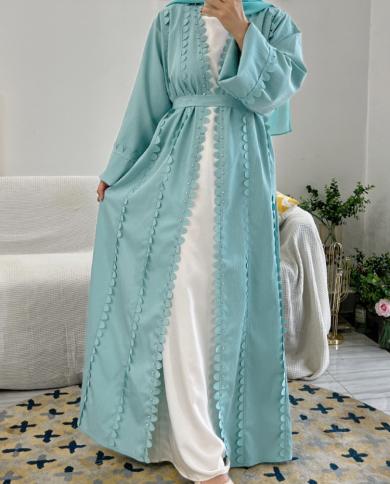 עבאיה פתוחה קימונו פאם מוסולמאן חרוזים קמט מוסלמי חיגאב שמלת עבאיות רפויה לנשים דובאי מסיבה צנועה אסלאמית ג