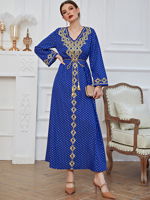 Eid Blue Kaftan Abaya Dubai Hijab Muslim Dress Caftan Marocain Turkish ...