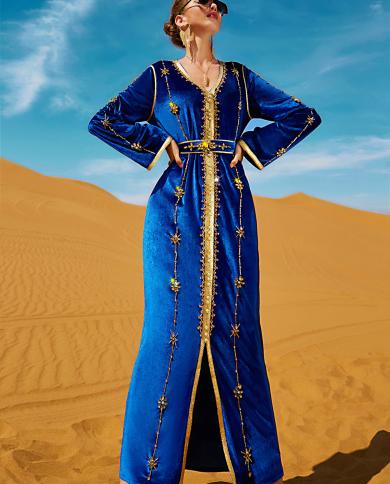שמלת קפטן מרוקאית מוסלמית נשים עבודת יד בעבודת יד יהלום קטיפה אבאיה דובאי גלביה מסיבת ערב שמלות כלה dje