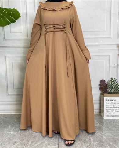 Ramadan Thick Crepe Plain Arabic Long Dresses For Muslim Women Abaya Dubai  Evening Hijab Dress Turkish Islamic Pakistani size XXL Color Apricot