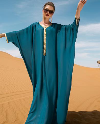 שרוול עטלף רופף קפטן מרוקאי נשים sfifa סרט צמה ארוכה ערבית מוסלמית שמלה סעודית גלביה עבאיה דובאי