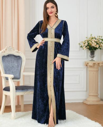 שמלת קטיפה מוסלמית חורף נשים אבאיה טורקיה סתיו הודי אבאיה דובאי ערבית מרוקו שמלות מסיבה איסלאם קפטן שמלת ve