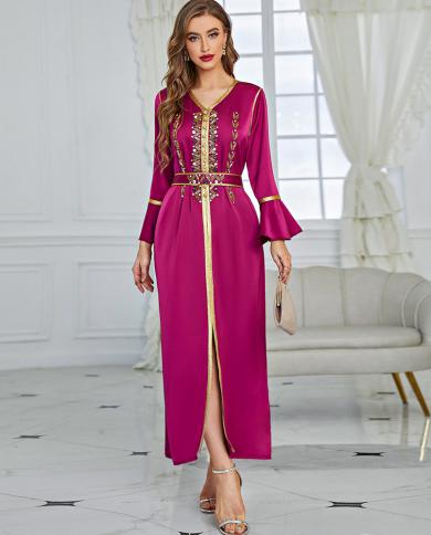 שמלת ערב ארוכה קפטן נשים שרוולים 34 מפוצצים חגורה ביד מרוקאית חתונת קפטן ערבית שמלת מסיבה מוסלמית אבי